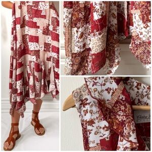 90s Vintage Claire France Patchwork Floral Print Asymmetrical Ruffle Maxi Dress